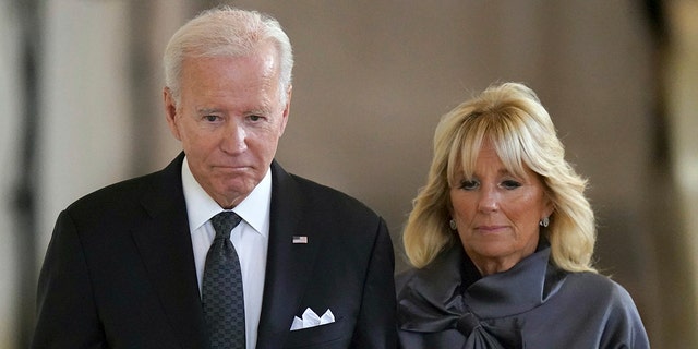 President Biden, accompanied by his wife, first lady Jill Biden, at the Toys for Tots event on Monday.