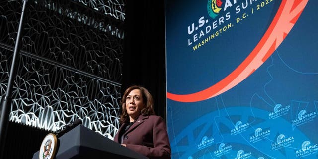 U.S. Vice President Kamala Harris speaks during the African and Diaspora Young Leaders Forum at the National Museum of African American History and Culture during the U.S.-Africa Leaders Summit in Washington, D.C., Dec. 13, 2022.  