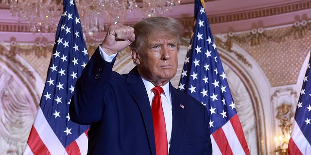 Former President Trump gestures during an event at his Mar-a-Lago home on Nov. 15, 2022, in Palm Beach, Florida.