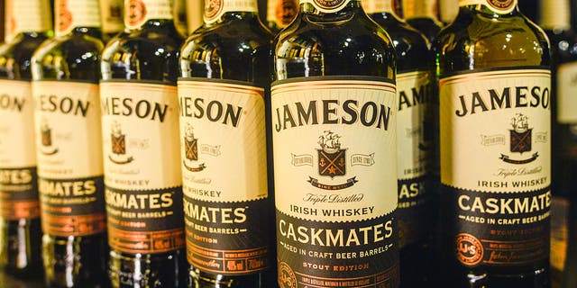 Bottles of Jameson Whiskey for sale inside Old Distillery, in Midleton, County Cork, Ireland, on Thursday, Dec. 29, 2016. Radio pioneer Guglielmo Marconi was the great-grandson of James Irish Whiskey founder John Jameson.