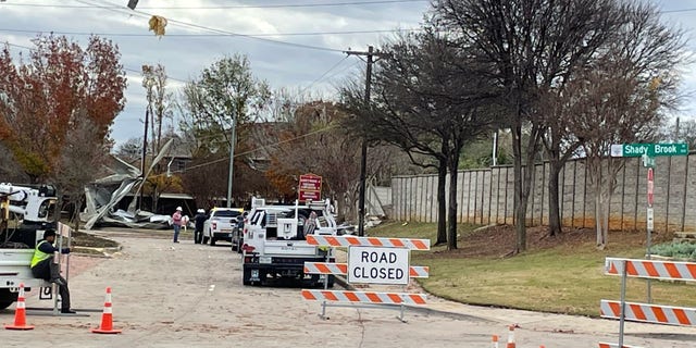 A road closed in Grapevine, Texas after a possible tornado struck the town injuring at least five people.